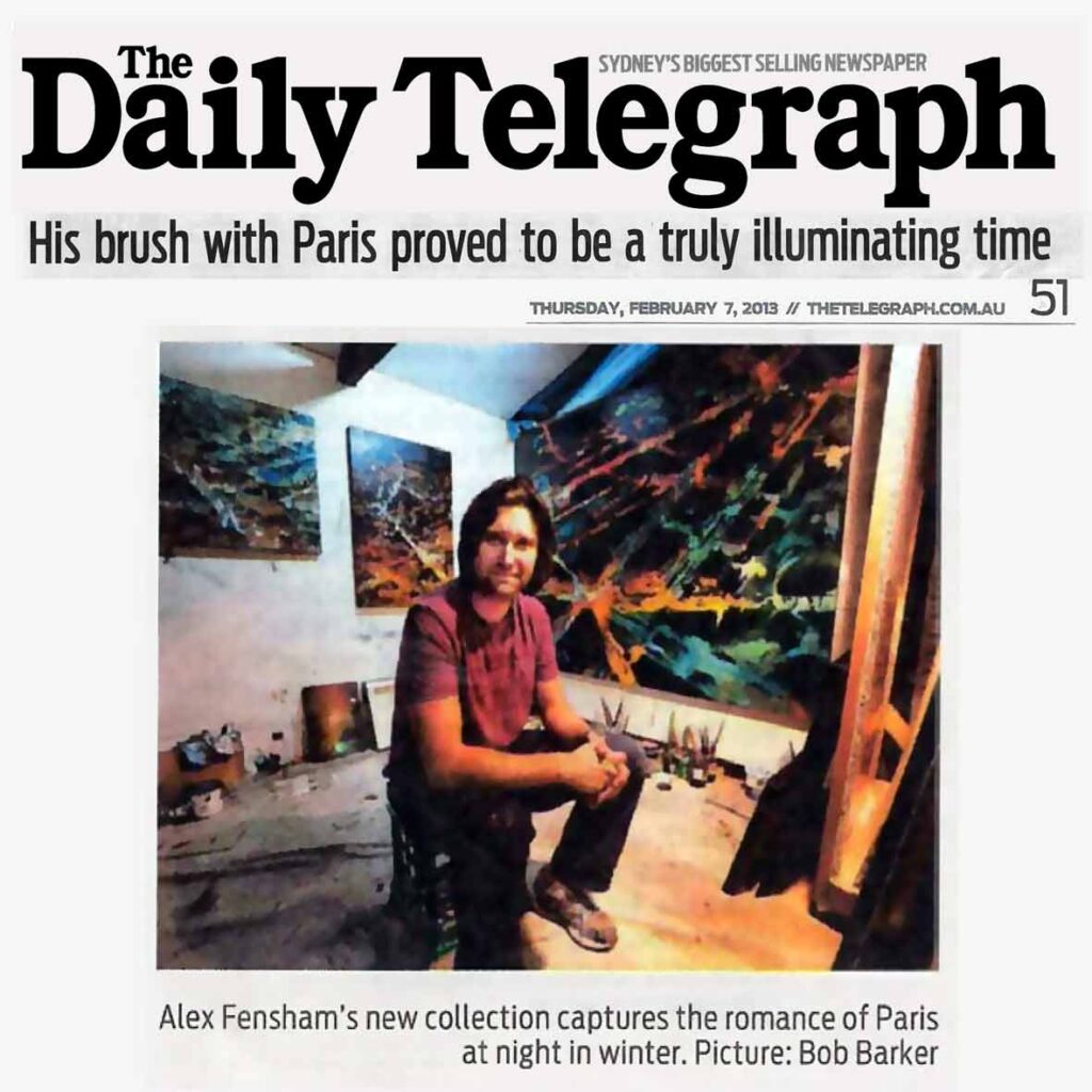 Alex Fensham: La Nuit exhibition | The Daily Telegraph | His Brush with Paris proved to be a truly illuminating time | Elizabeth Fortesque | February 07, page 51 | Artsite Galleries