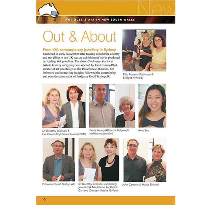 Cinderella Stories - Contemporary Jewellery from Western Australia. Antiques & Art (Magazine) | From WA - contemporary jewellery in Sydney | Out & About | page 6 | December 2011 - May 2012.