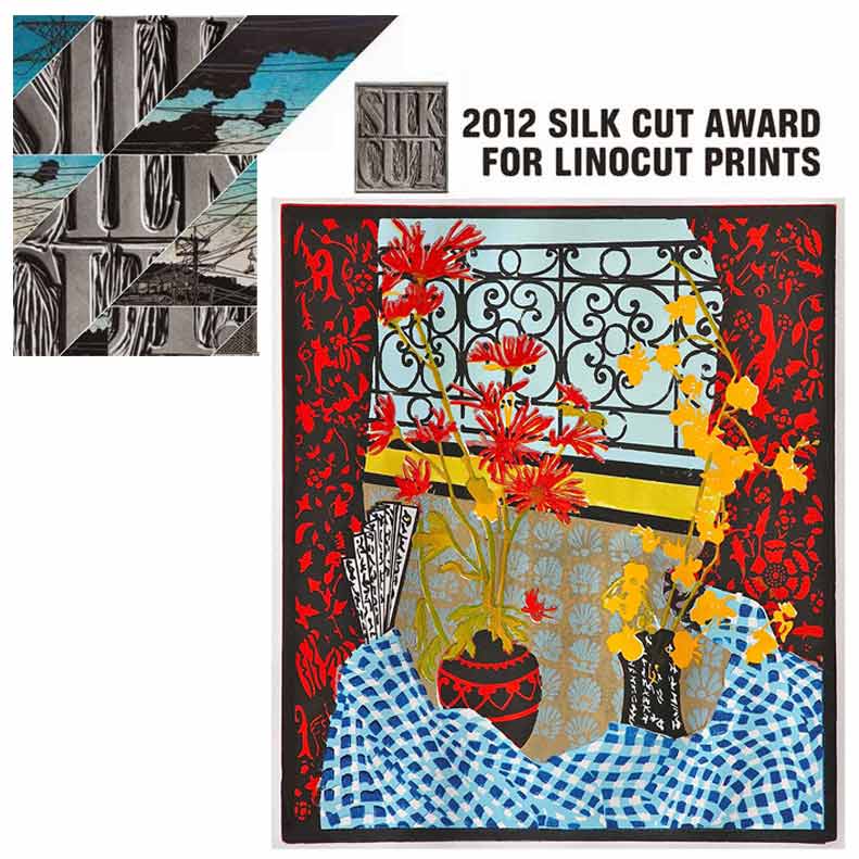 Graham Marchant, named as finalist in the 2012 Silk Cut Award, for his multiple block Lino Print Still Life with gingham cloth and calligraphy fan.